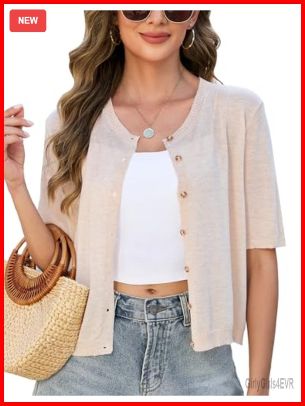 Wool Blend Short Sleeve Button Down Cardigan Lightweight Summer Sweater